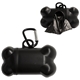 aerial view a black dog bone shaped waste bag dispenser w / metal carabiner, image 1 of 2