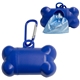 aerial view a blue dog bone shaped waste bag dispenser w / metal carabiner, image 1 of 2