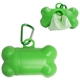 aerial view a green dog bone shaped waste bag dispenser w / metal carabiner, image 1 of 2
