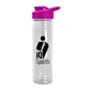 aerial view a pink lid & clear bottle 24 oz slim fit halcyon water bottles with drink - thru lid, image 1 of 2