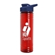 a navy blue lid & transparent-red bottle 24 oz slim fit halcyon water bottles with drink - thru lid