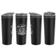aerial view a black commuter 17 oz double - wall polypropylene tumbler with flip top closure, image 1 of 2