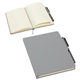 aerial view a gray quorum soft touch journal with matching color gel pen, image 1 of 3