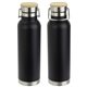 aerial view a black cusano 22 oz vacuum insulated stainless steel bottle with bamboo cap, image 1 of 2