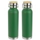 aerial view a green cusano 22 oz vacuum insulated stainless steel bottle with bamboo cap, image 1 of 2