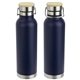 aerial view a navy blue cusano 22 oz vacuum insulated stainless steel bottle with bamboo cap, image 1 of 2