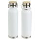 aerial view a white cusano 22 oz vacuum insulated stainless steel bottle with bamboo cap, image 1 of 2
