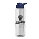 a clear bottle & navy blue lid the guzzler - 32 oz transparent bottle with drink thru lid