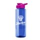 a blue bottle & pink lid the guzzler - 32 oz transparent bottle with drink thru lid