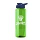 a green bottle & navy blue lid the guzzler - 32 oz transparent bottle with drink thru lid