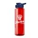 a red bottle & navy blue lid the guzzler - 32 oz transparent bottle with drink thru lid