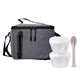 aerial view a black nested oval cutlery lunch set, image 1 of 2