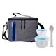 aerial view a blue nested oval cutlery lunch set, image 1 of 2