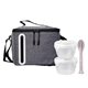 aerial view a white nested oval cutlery lunch set, image 1 of 2