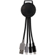 aerial view a black two tone dual input 3- in -1 charging cable, image 1 of 2