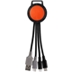aerial view a orange two tone dual input 3- in -1 charging cable, image 1 of 2