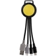 aerial view a yellow two tone dual input 3- in -1 charging cable, image 1 of 2
