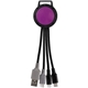 aerial view a purple two tone dual input 3- in -1 charging cable, image 1 of 2