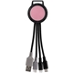 aerial view a pink two tone dual input 3- in -1 charging cable, image 1 of 2