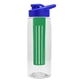 a clear bottle & royal blue lid & green infuser the flair - 26 oz transparent tritan(tm) bottle with drink thru lid and large infuser