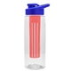 a clear bottle & royal blue lid & red infuser the flair - 26 oz transparent tritan(tm) bottle with drink thru lid and large infuser