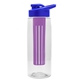 a clear bottle & royal blue lid & violet infuser the flair - 26 oz transparent tritan(tm) bottle with drink thru lid and large infuser