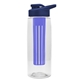 a clear bottle & navy blue lid & blue infuser the flair - 26 oz transparent tritan(tm) bottle with drink thru lid and large infuser