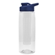 a clear bottle & navy blue lid & frost infuser the flair - 26 oz transparent tritan(tm) bottle with drink thru lid and large infuser