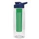 a clear bottle & navy blue lid & green infuser the flair - 26 oz transparent tritan(tm) bottle with drink thru lid and large infuser