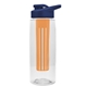 a clear bottle & navy blue lid & orange infuser the flair - 26 oz transparent tritan(tm) bottle with drink thru lid and large infuser