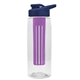 a clear bottle & navy blue lid & violet infuser the flair - 26 oz transparent tritan(tm) bottle with drink thru lid and large infuser