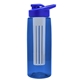 a transparent blue bottle & royal blue lid & frost infuser the flair - 26 oz transparent tritan(tm) bottle with drink thru lid and large infuser