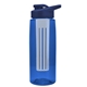 a transparent blue bottle & navy blue lid & frost infuser the flair - 26 oz transparent tritan(tm) bottle with drink thru lid and large infuser