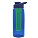 a transparent blue bottle & navy blue lid & green infuser the flair - 26 oz transparent tritan(tm) bottle with drink thru lid and large infuser