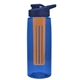 a transparent blue bottle & navy blue lid & orange infuser the flair - 26 oz transparent tritan(tm) bottle with drink thru lid and large infuser