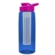 a transparent blue bottle & pink lid & frost infuser the flair - 26 oz transparent tritan(tm) bottle with drink thru lid and large infuser