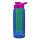 a transparent blue bottle & pink lid & green infuser the flair - 26 oz transparent tritan(tm) bottle with drink thru lid and large infuser