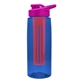 a transparent blue bottle & pink lid & red infuser the flair - 26 oz transparent tritan(tm) bottle with drink thru lid and large infuser