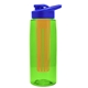 a transparent lime green bottle & royal blue lid & orange infuser the flair - 26 oz transparent tritan(tm) bottle with drink thru lid and large infuser