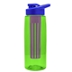 a transparent lime green bottle & royal blue lid & violet infuser the flair - 26 oz transparent tritan(tm) bottle with drink thru lid and large infuser