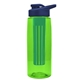 a transparent lime green bottle & navy blue lid & green infuser the flair - 26 oz transparent tritan(tm) bottle with drink thru lid and large infuser