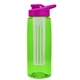 a transparent lime green bottle & pink lid & frost infuser the flair - 26 oz transparent tritan(tm) bottle with drink thru lid and large infuser