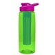 a transparent lime green bottle & pink lid & green infuser the flair - 26 oz transparent tritan(tm) bottle with drink thru lid and large infuser