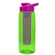 a transparent lime green bottle & pink lid & violet infuser the flair - 26 oz transparent tritan(tm) bottle with drink thru lid and large infuser