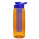 a transparent orange bottle & royal blue lid & blue infuser the flair - 26 oz transparent tritan(tm) bottle with drink thru lid and large infuser