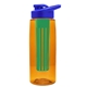 a transparent orange bottle & royal blue lid & green infuser the flair - 26 oz transparent tritan(tm) bottle with drink thru lid and large infuser