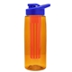 a transparent orange bottle & royal blue lid & red infuser the flair - 26 oz transparent tritan(tm) bottle with drink thru lid and large infuser