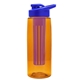 a transparent orange bottle & royal blue lid & violet infuser the flair - 26 oz transparent tritan(tm) bottle with drink thru lid and large infuser