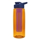 a transparent orange bottle & navy blue lid & violet infuser the flair - 26 oz transparent tritan(tm) bottle with drink thru lid and large infuser