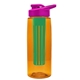 a transparent orange bottle & pink lid & green infuser the flair - 26 oz transparent tritan(tm) bottle with drink thru lid and large infuser